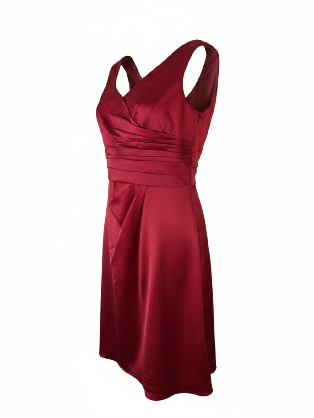 Red Satin Ruched Knee Length Dress | Holiday • Wedding • Resort | Sz 12